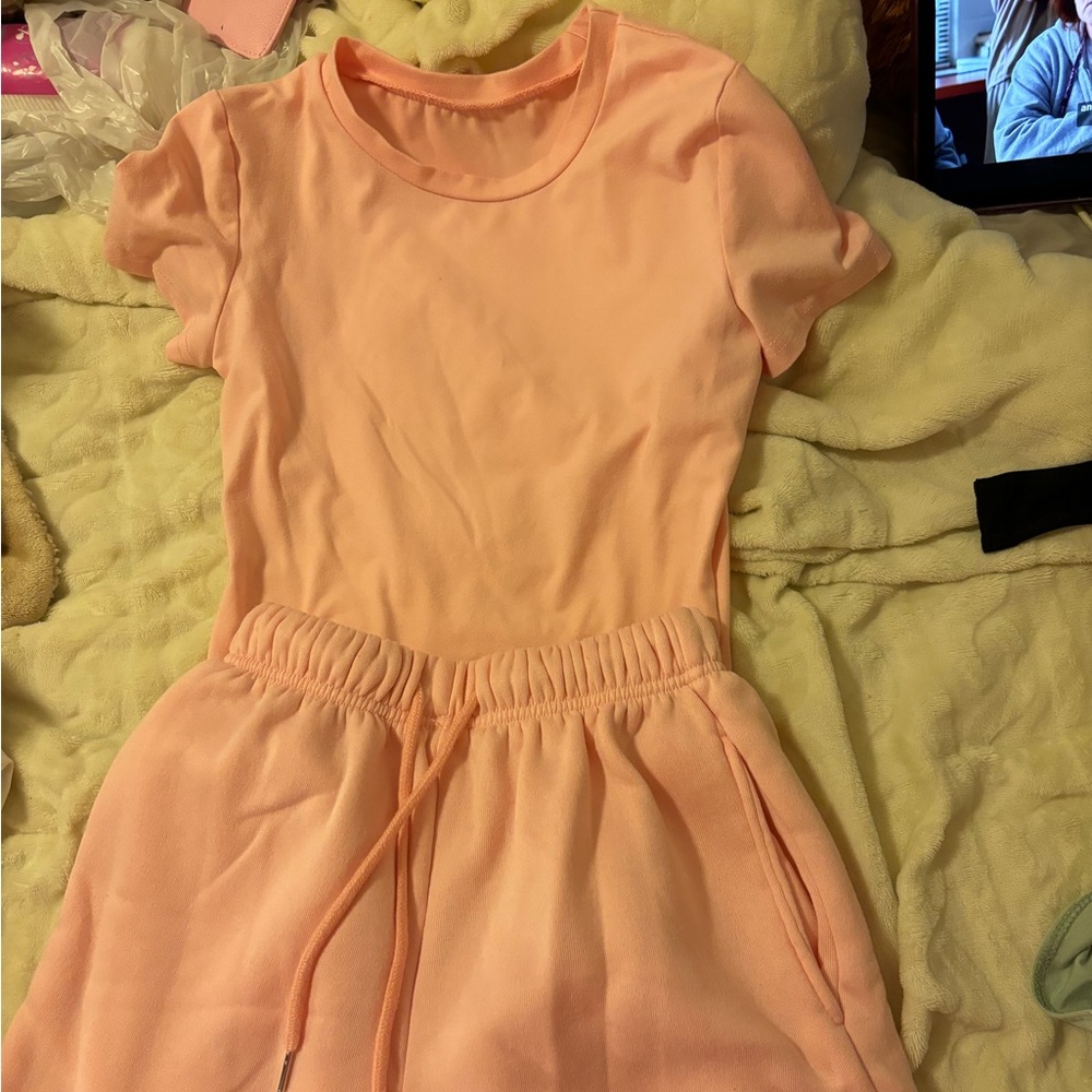 pink shirt and short set, size xs